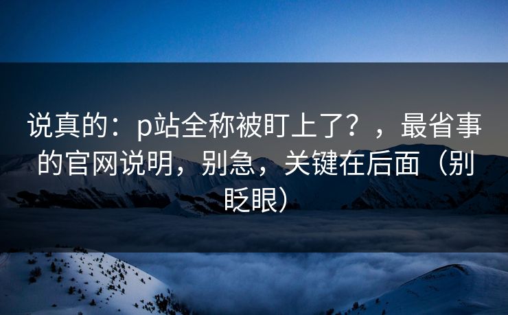 说真的：p站全称被盯上了？，最省事的官网说明，别急，关键在后面（别眨眼）